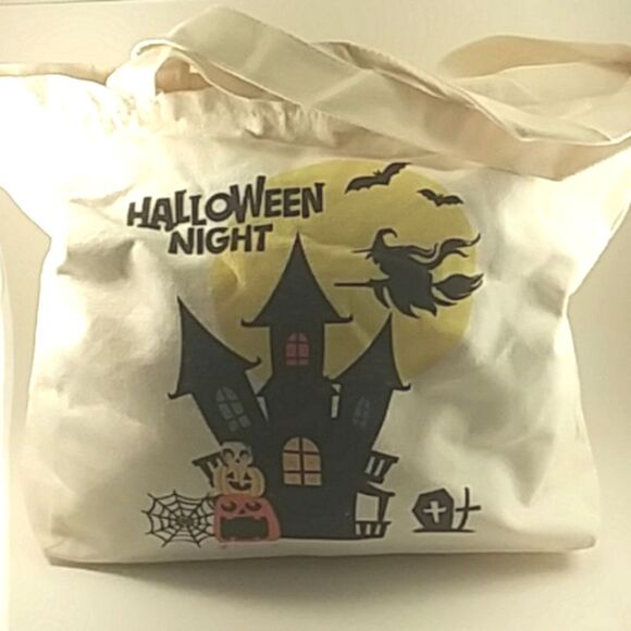 Halloween Bag Tote Treat Zipper Canvas Haunted House Large Colorful 16X1… - Picture 1 of 8